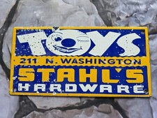 VINTAGE 1950'S TOYS PORCELAIN SIGN STAHL'S HARDWARE 10