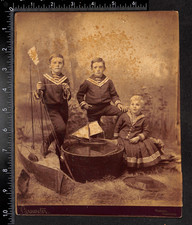 Brewster Ventura California Children Sailor Suits Toy Sailboat Antique Photo picture