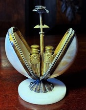 Antique French Scent /Perfume Caddy In A Mother Of Pearl And Gilt Metal Egg Case picture