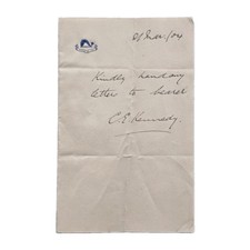 1904 Admiral Sir Charles Kennedy-Purvis Signed Letter Royal Navy WWII Autograph picture