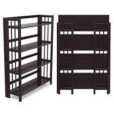 4-Tier Folding Bookshelf | Espresso Wood Finish | 45x32x11.5 Inches | Book Sh... picture