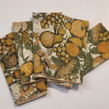 Vintage 1970s Retro Fruit Print Placemats Set of 5 Avocado Green Yellow 14x16 picture