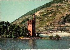 Binger Mäuseturm Rhine River Germany Vineyard Landscape Vintage Postcard picture