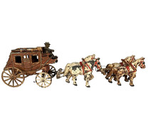 Hubley Cast Iron Overland US Mail Stagecoach 4-Horse Hitch 20.5