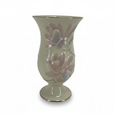 Lenox Village Collection 2002 Fine Ivory China Pink Floral Trumpet Vase Gold Tri picture