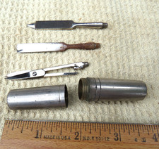 Vintage, 1940's - Men's Grooming Travel Manicure Kit in Metal Cylinder picture