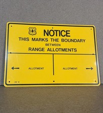 VTG Tin Metal US National Forest Service Sign Boundary Range Allotments 10x7 DST picture