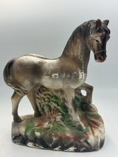 Vtg Beautiful Horse 1920-1940’s Carnival Chalk-Ware 10.5” tall x 9” wide solid picture