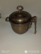 Vintage SHERIDAN Silver PLATED Covered ICE Bucket W/CERAMIC Insert And TONGS picture