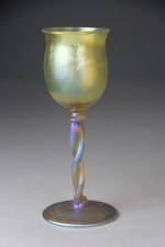 L. C. Tiffany Gold Iridescent Wine Goblet w/ Twisted Stem, Signed picture
