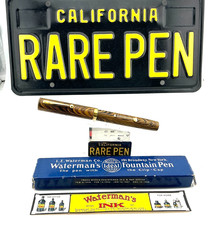 Vintage Waterman 94 OLIVE RIPPLE Fountain Pen 14K #4 Med Flex Nib Restored box picture