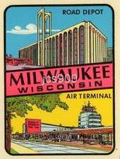 VINTAGE MILWAUKEE WISCONSIN DEPOT AIR TERMINAL SOUVENIR STATE TRAVEL DECAL IMPKO picture