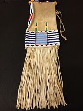 NICE LARGE HAND CRAFTED GEOMETRIC DES.BEADED BUCKSKIN NATIVE AMERICAN INDIAN BAG picture