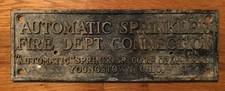Automatic Sprinkler Fire Dept. Connection Metal Plaque Sign Youngstown, Ohio OH picture