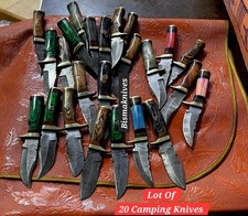 Lot of 20 HANDMADE DAMASCUS STEEL 6 inches CAMPING KNIVES WITH LEATHER SHEATH picture