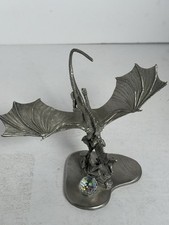 Vintage Ral Partha Pewter Flying Dragon With Rider Crystal Orb 1987 PP819 picture