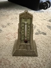 VTG Art 1934 Chicago World's Fair Desk Thermometer Brass Metal Art Deco USA picture
