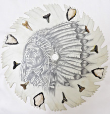 NATIVE AMERICAN WOMAN PORTRAIT SAW BLADE ART SKETCH RUSTIC WESTERN FORK ART EUC picture