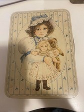 Vintage-Style Blue Doll & Teddy Print Kids Tin picture