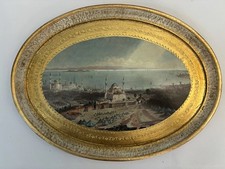 Vtg Legno Italian Florentine Gold Gilt Oval Tray Istanbul Print Hollywood Regent picture