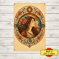 Bohemian Holiday Sleeping Lady Portrait Tin Sign Retro Art Room Wall Decor picture