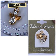 Birthstone Angel White April Lapel Pin Hat Vest Tie Tack set of 2 picture