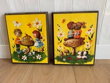 Vintage MCM Mid Century Edna Vierra Puppy Love Mushrooms  Plaques (2)  Art picture
