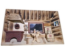 Vintage Zakopane Polish Folk Art 3D Wooden Diorama Shadow Box Cabin Kitchen Room picture