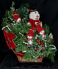 Vintage 1990s Snowman And Sleigh 15 Inch Christmas Centerpiece picture