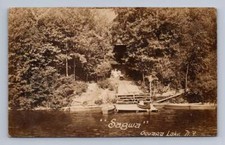 Sagwa Boat Dock OQUAGA LAKE New York RPPC Antique Deposit Photo Postcard 1914 picture