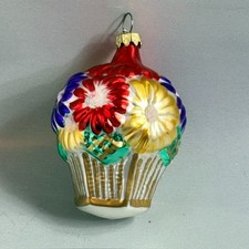 Vintage Glass Christmas Ornament West Germany W Holiday Figurine Flower Pot picture