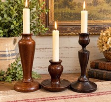 Vintage Turned Wood Candlestick Holders Set of 3 Primitive Rustic Farmhouse picture