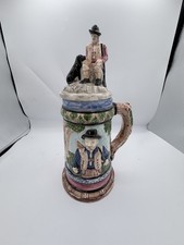 Vintage Antique Handmade Beer Stein Hunting Rustic Deer Hand Painted picture