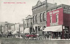 South Main Street Lake Mills Wisconsin WI Dry Goods Drug Store 1910 Postcard picture