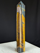 Tiger Eye Tower Blue Crystal Point Chakra Mineral Gemstone Wand Reiki picture