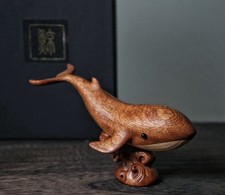 Handmade Wooden Whale Statue Carving Wood Carved Figure Decor Children Gift Art picture