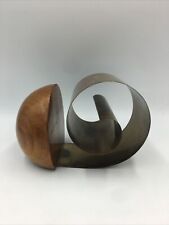 Art Deco Fred Farr Revere Bookend Spiral Metal Coil Wooden Hemisphere Pat. Mark picture
