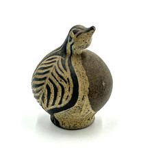 Vintage MCM Studio Pottery Hand Carved Stoneware Sgraffito Quail Figurine picture
