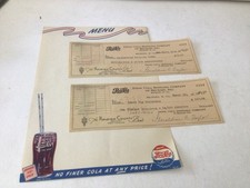 Pepsi Cola Menu Sheet Double Dot Graphics & 2 Beckley, W. Va. 1959 Checks picture
