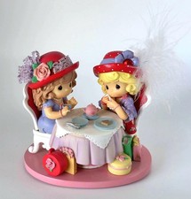 Charming Red Hat Tea Party Figurine Girls HTF Rare Vintage Style Decor Gift picture