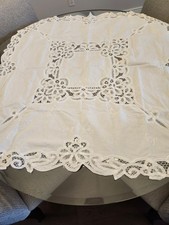 Mint Vintage White Cotton Richelieu Cutwork Table Topper 41