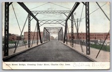 c1910 Main Street Bridge Crossing Cedar River Charles City Iowa IA Postcard picture