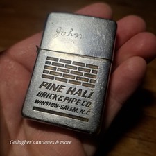 1950s Vintage Zippo Lighter Pine Hall Brick & Pipe Co Winston-Salem Pat 2517191 picture