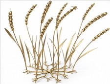Vintage MCM Brass Wheat Sculpture w/ Bee Insect 15” Handmade Botanical Art picture