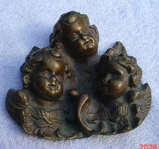 Vintage Antique Brass Angel Cherubs Trio Old Italian Hanging Decor Made In Italy picture