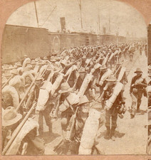 1898 New Arrivals at Tampa, Headed for Santiago, Cuba. Stereoview Photo picture