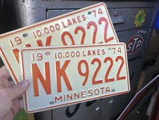 Vintage License Plates Pair 1974 Minnesota￼ Car NK 9222 Automobile Tags NOS picture