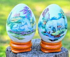 Vintage Princeton Gallery Unicorn egg set 1993 Handcrafted w/ Stands Faberge egg picture
