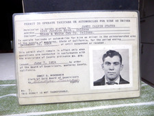 1954 Taxi Cab Driver's Permit Black & White Cab Co. Salinas CA Photo ID Orig. picture