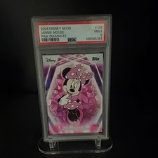 Topps 2026 Disney Neon Minnie Mouse #199 Pink Diamante PSA 9 15/15 picture